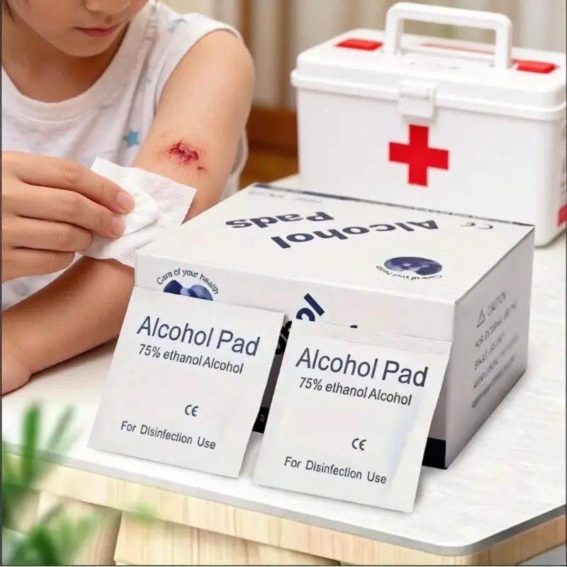 First aid kit essential, 75% alcohol swabs in individual packaging, skin wound disinfection and cleaning supplies, standard item for home medical kits, essen for war and disasters, daily disinfection, Emergency Supplies
