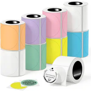 2" Circle Thermal Sticker Labels, 7 Colorful Self-Adhesive Round Direct Thermal Labels for Business,Compatible with , , Rollo, MUNBYN,(900Labels/9Rolls)