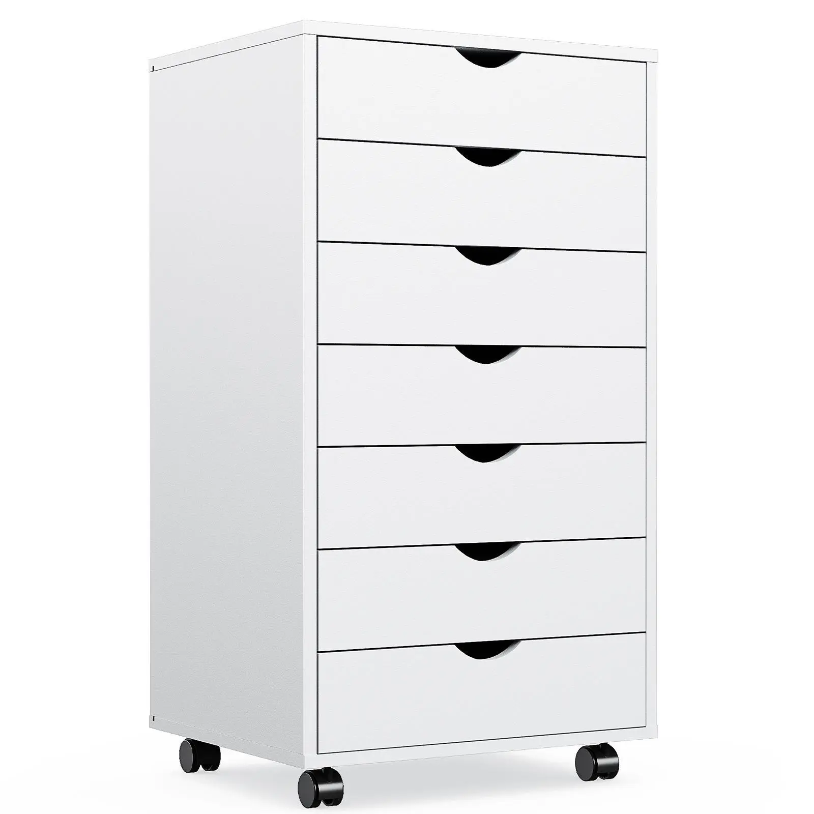 7 Drawer Chest - Mobilized Wooden Dresser with Wheels, Bedroom and Office Storage Cabinet
