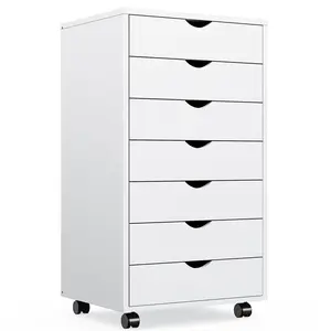 7 Drawer Chest - Mobilized Wooden Dresser with Wheels, Bedroom and Office Storage Cabinet