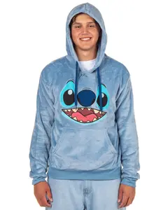 Disney Stitch Hoodie Big Face Crushed Velvet Fleece Adult Sweatshirt