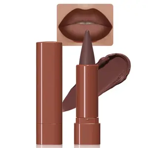 1Pcs 2-in-1 Gradient Dark Brown Lip Liner & Lipstick Combo,Matte Longwear Waterproof Lip Pencil with Cone Tip,Smudge Proof Crayon for Flawless Ombre Contour,Women's Long Lasting Makeup #05