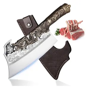 ROCOCO 2lb Dragon Butcher Knife Heavey Duty Cleaver Knife for Meat Bone Cutting 9.5" Cool Big Viking Camping Chopper Cutter with Sheath Birthday Father Mother Christmas Gift Idea Men