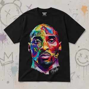 Kobe Rainbow Portrait Graphic Tee, Vintage Basketball Art Shirt, Big Face Streetwear T-Shirt, Gildan 5000 Heavy Cotton