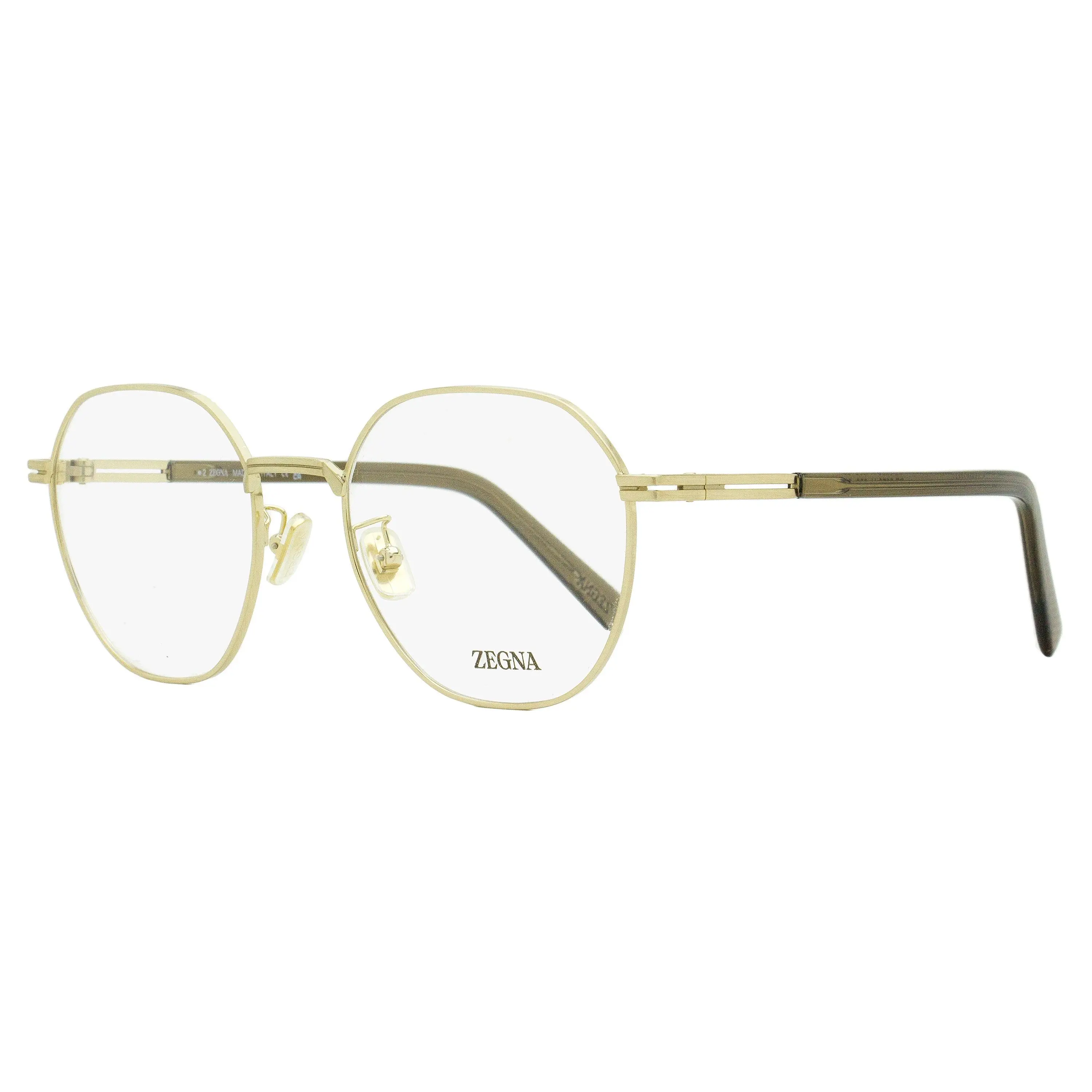 Zegna EZ5270-H Men's Geometric Metal-Frame Eyeglasses, Contemporary Style with a Refined Aesthetic, 032 Pale Gold 53mm, Metal Frame Glasses, Fashion Eyeglasses Men's Frames