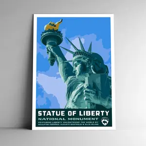 Statue of Liberty National Monument Vintage-Style Travel Poster - 8x10-12x18-18x24-24x36 / 4x6 Postcard WPA Style Retro Art Print New York USA Liberty Island Ellis Island
