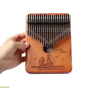 21 Key Kalimba Thumb Piano, Sailboat And Sea Pattern, Portable Wooden Acoustic Instrument, Finger Piano With Tuning Hammer for Beginners Daily Practice And Gift