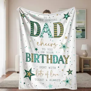 Teal Gold Star Pattern Flannel Graphic Blanket Throws - Warm, Cozy, Soft Plush Dad Gift for Birthday, Father's Day, Daily Comfort