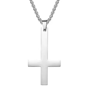 OIDEA Inverted Cross Pendant Necklace for Men, Stainless Steel Upside Down Cross, Punk Gothic Religious Jewelry, 23.6 Inch Chain
