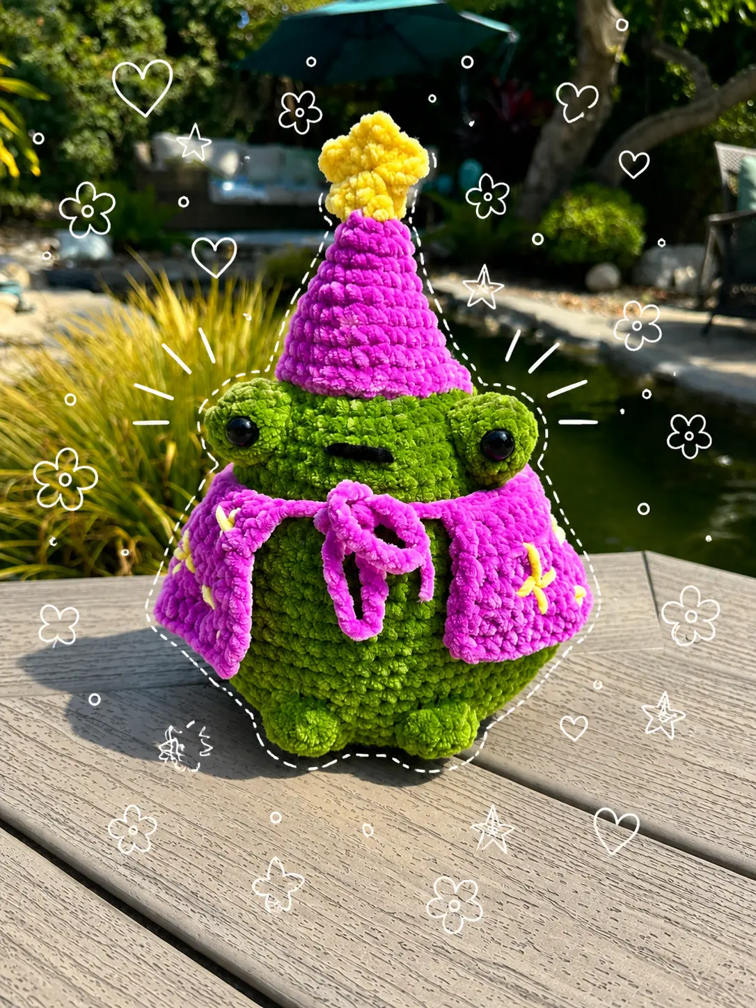 Handmade Crochet Jumbo Wizard Frog Plush | Cute Frog Plushie with Wizard Hat & Cape