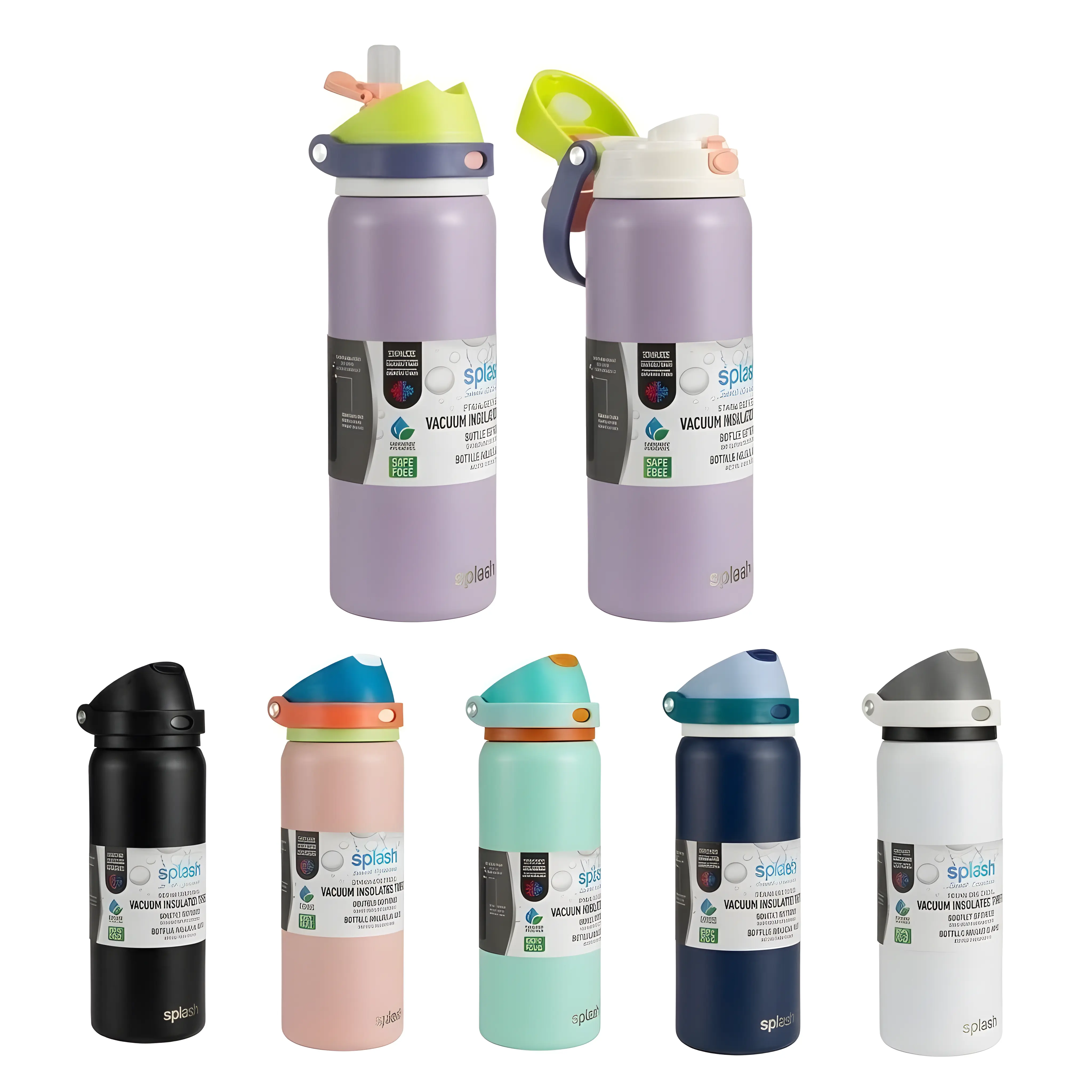 SPLASH 30oz Insulated Water Bottle Stainless Steel Vacuum Cold 24H Hot 12H Straw Drinkware Flasks
