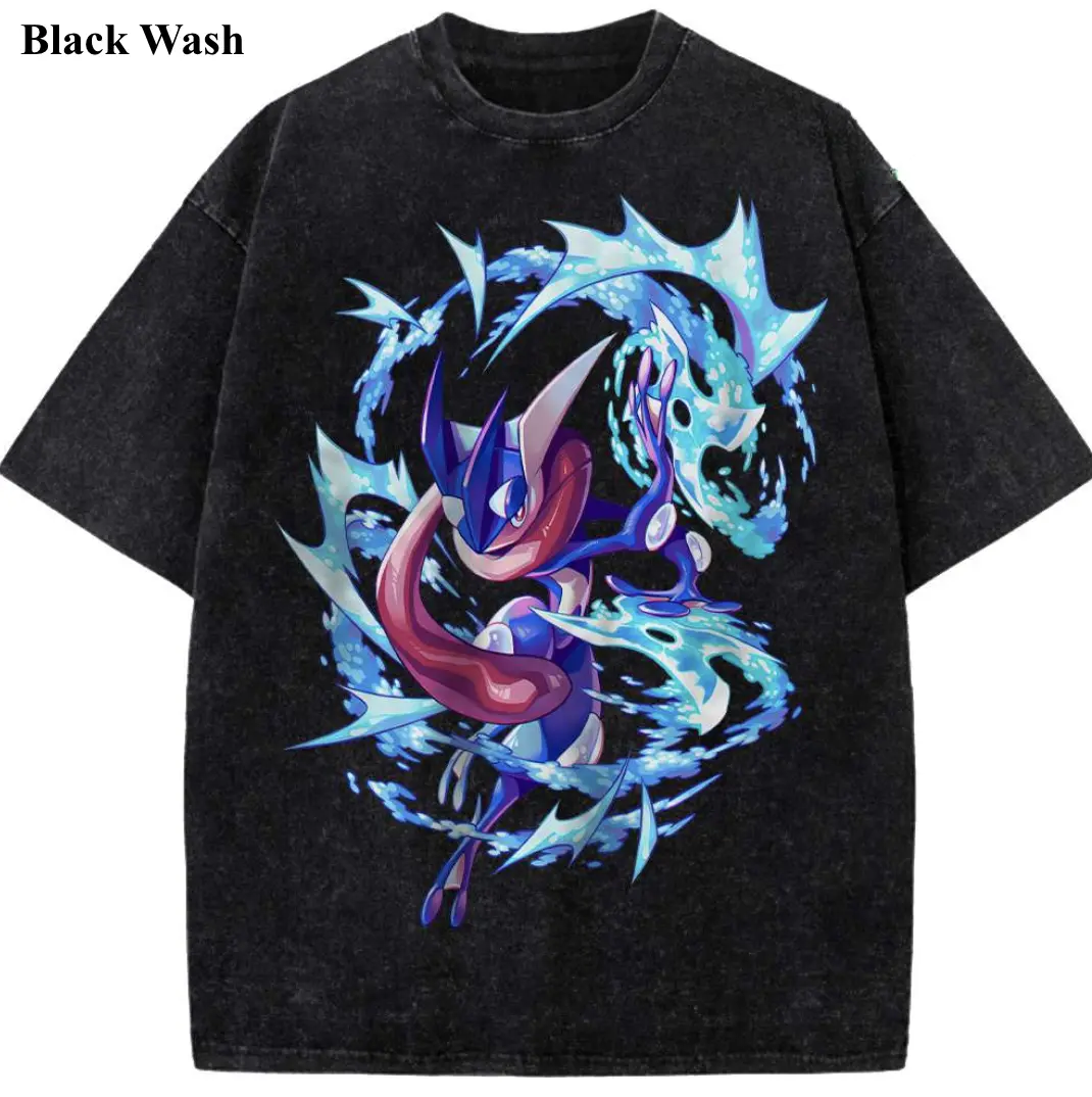 Vintage Greninja Wash Tee, Pocket Monster Graphic Tees, Pocket Monster T-Shirt, Unisex Anime Shirt, PKM Gift, Gym Workout Shirt, Menswear Womenswear Streetwear Top Fit Oversize