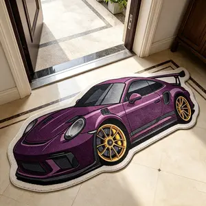 Modern Boho Car Shaped Rug, Soft Washable Carpet for Living Room Bedroom, Stylish Artistic Atmosphere, Easy Care Home Decor