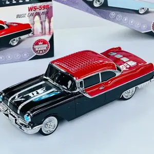 WS-598 Vintage 1958 Chevy-Inspired Portable Car Speaker with LED Ambient Lights Rechargeable Audio System Retro Design Wireless Music Playback FM Radio Universal Compatibility