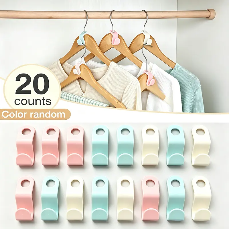Clothes Hanger Connector Hooks, Space Saving Hanger Extender Clips, Heavy Duty Closet Organizer Hooks, Stackable Hanger Connectors for Wardrobe Storage, Multi-Layer Clothes Rack Holder, Random Color 20 Pack