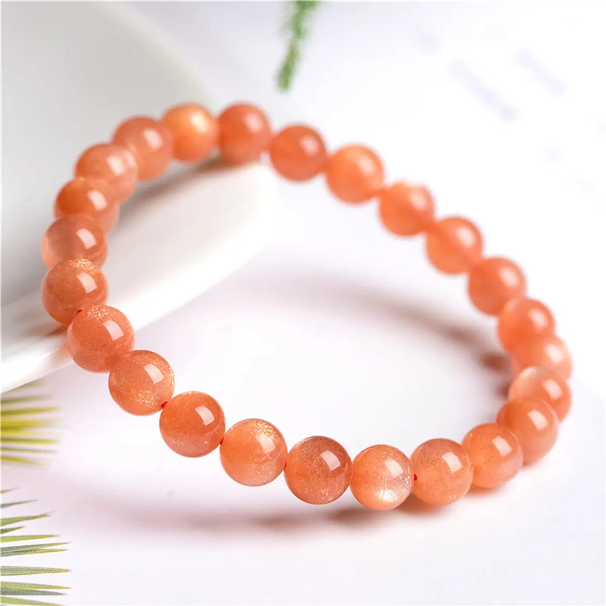 Handmade 7mm Natural Sunstone Stone Bracelets - Unisex Adjustable Elastic Stretch Energy Healing Natural Stone Stretch Bangle for Mother’s Day, Casual Daily Wear, Pretty Bracelet, Energy Healing Bracelet