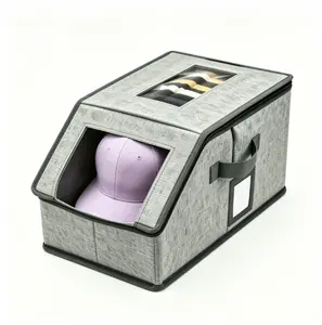 Baseball Cap Storage Box with Clear Window, Collapsible Hat Organizer for Closet, Hat Holder for 12+ Hats