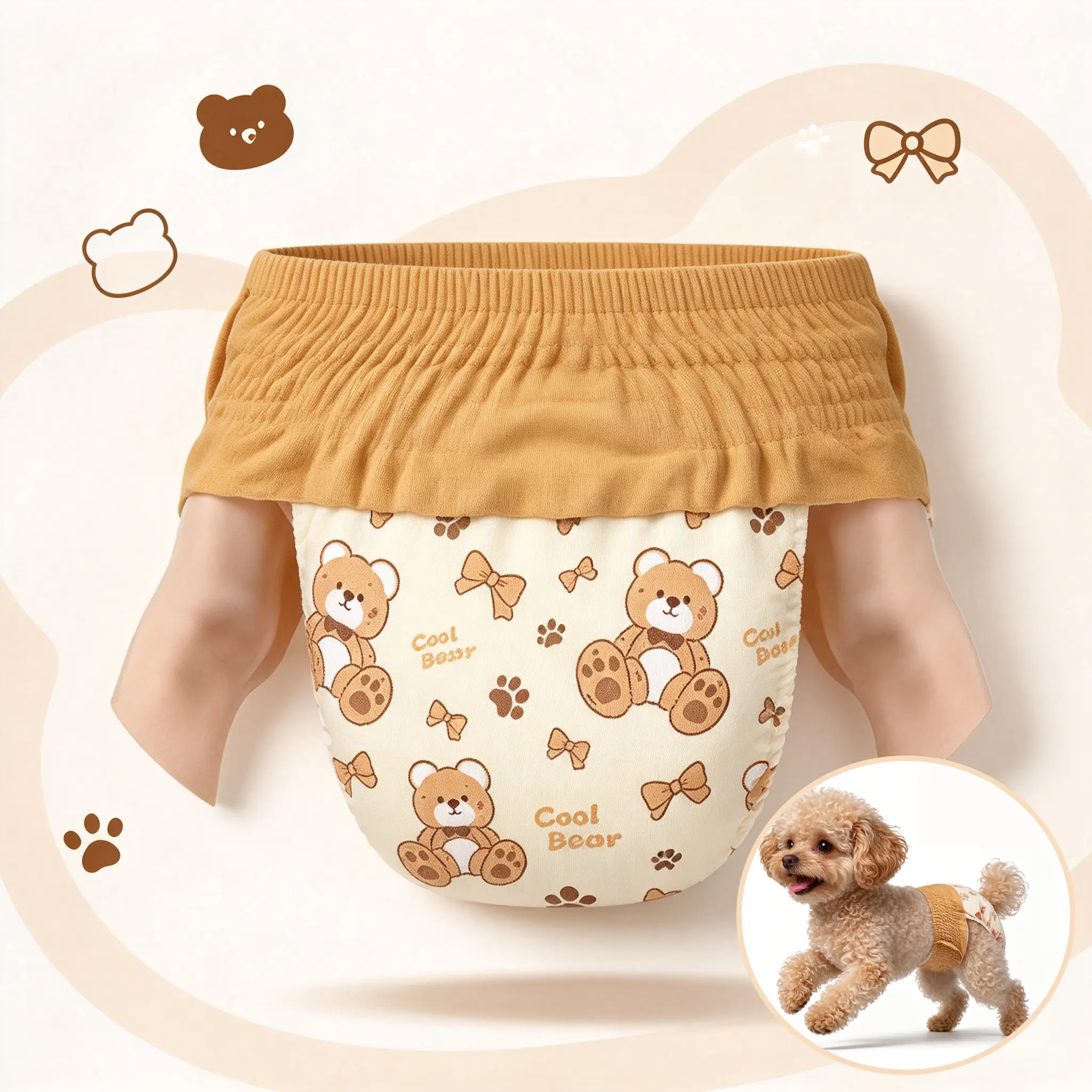 20-Pack Disposable Dog Diapers – Leak-Proof, Quick-Dry Gel Technology, Fast Absorbing, Wetness Indicator, Cute Paw & Bear Designs, XS–L, 2 Bags – Travel-Friendly Puppy Pads for Incontinence & Potty Training pet