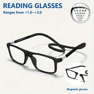 Magnetic Folding Reading Glasses +.00 +3.00 Strength, Lightweight Full-Frame Rectangular Eyeglasses with Magnetic Closure Hinge, Unisex for Daily and Office Use