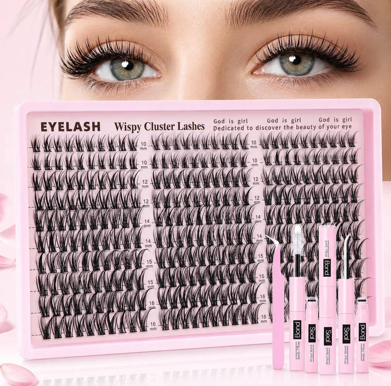 DIY Lash Cluster Kit with Wispy Natural Individual Eyelash Extensions, Lightweight & Beginner Friendly, 10-16mm Mixed Lengths for a Flawless Everyday Look, Lash Clusters, Cluster Lashes