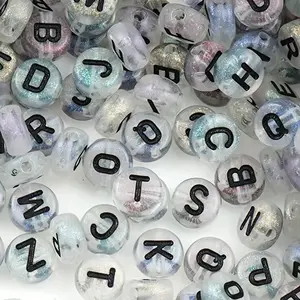 100 Colorful Glitter Letter Beads, Bright Initial Letter Bead Set, Round Flat Acrylic Letters, DIY Jewelry Making Supplies