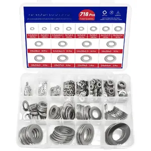 M1.6-M24 304 Stainless Steel Flat Washer,718pcs 16 Sizes Flat Washers Assortment Kit,M1.6-M24 304 Flat Washers Spacers for Screws for Interior Decoration,Electrical Maintenance and Furniture Repair