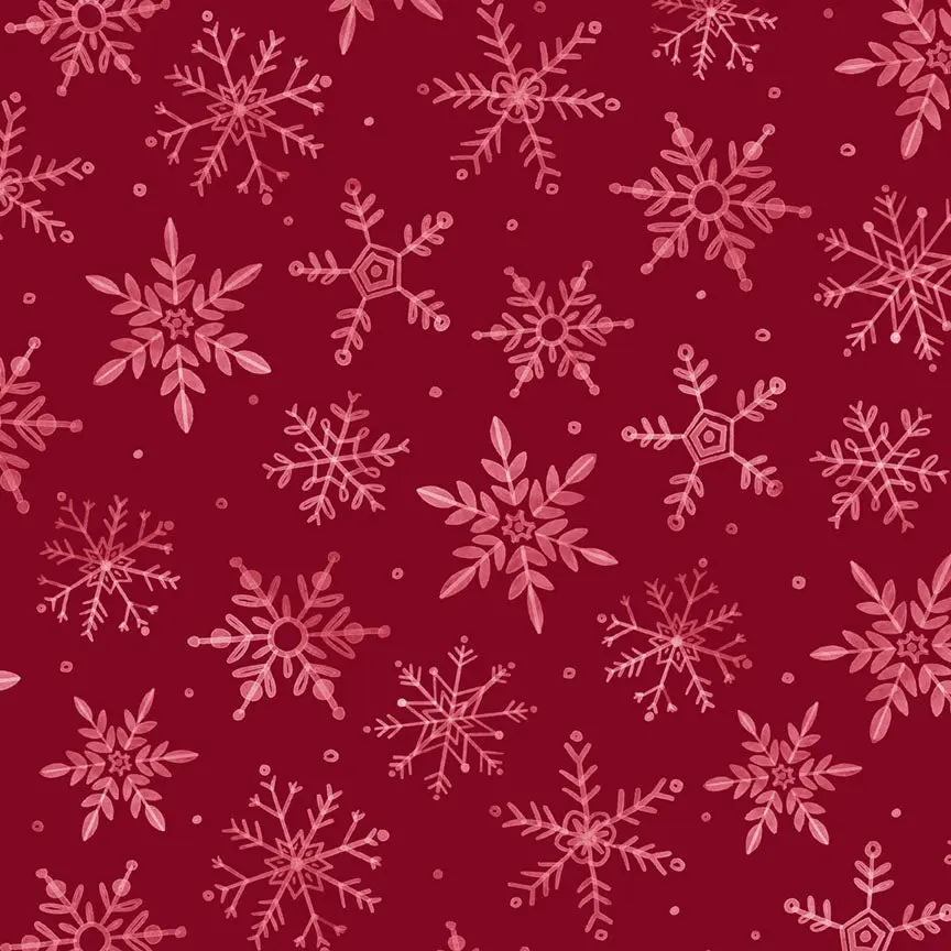 Fabric P & B Textiles Dark Red Snowflakes First Frost 108" Wide Back by the Quarter Yard 6298-DR