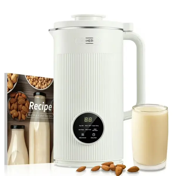 FOHERE Automatic Nut Milk Maker Juicers - 8-in-1 35oz Machine with 8 Upgraded Blades, Recipe Book, Measuring Cup, Delayed Timer, Self-Cleaning, Keep Warm, Boiling Water for Family Users (Homemade Almond/Oat/Juice)