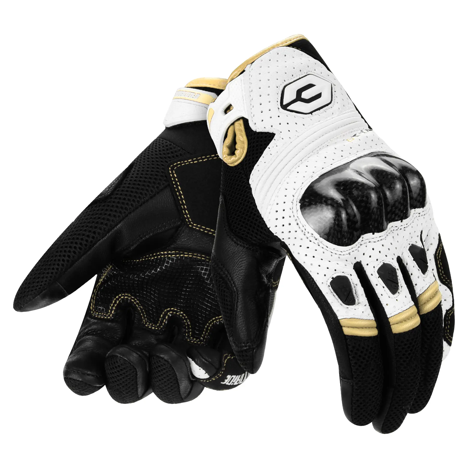 Motorcycle Full-Finger Gloves for Summer Riders - White Gold, Full Hand-Wrist Protective Gear with Built-in Anti-Fall Protection, Breathable Touch-Screen Compatibility, Cooling Control, Full Hand And Wrist