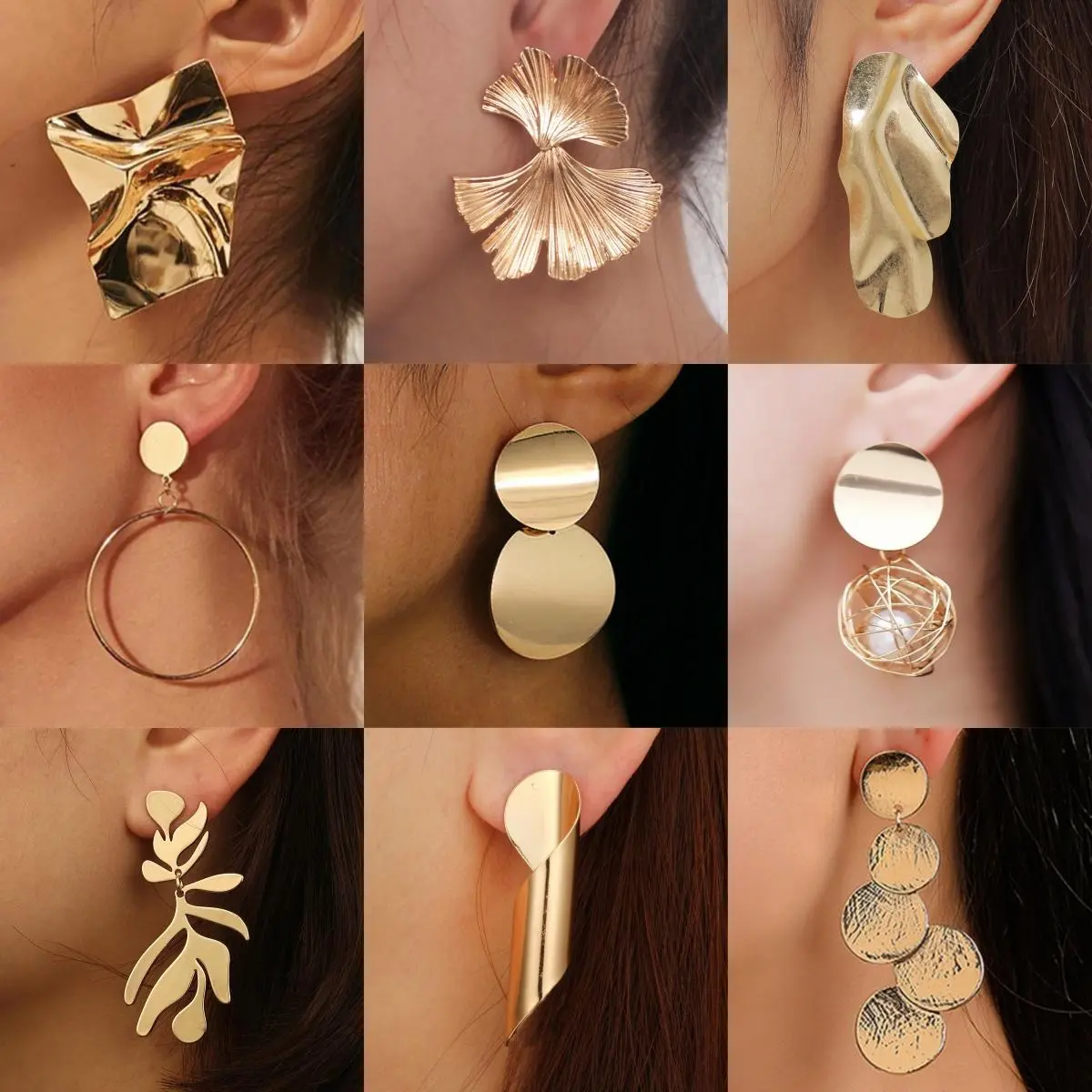 Korean Metal Earrings 2025 For Women Round Geometric Statement Vintage Gold Color Stud Earrings Fashion Jewelry Earring