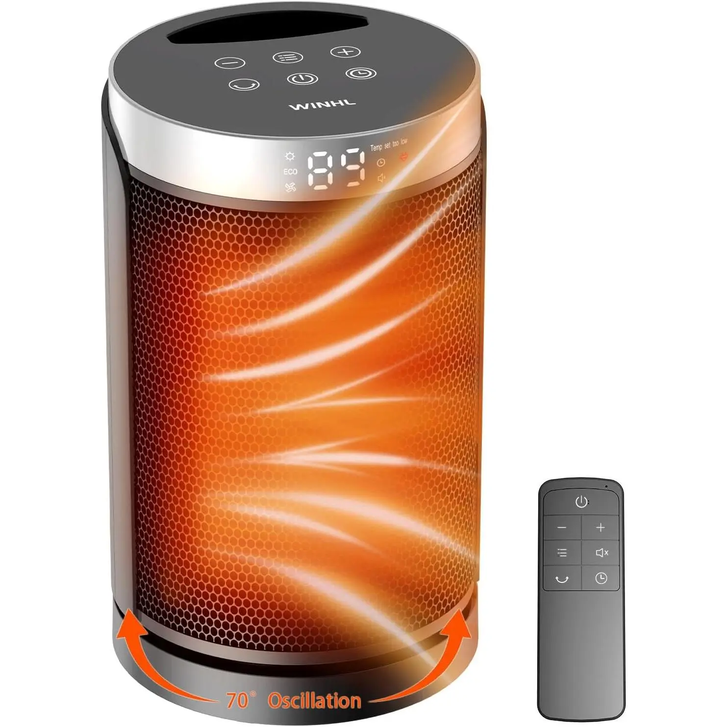 1500W Synthetic PTC Ceramic Portable Electric Heater - Adjustable, Fast Heating, Stable, Energy Efficient, Temperature Control, Remote Control, 70° Rotatable, 12h Timer, 5 Modes, 9.9x5.9in, Scheduled Shutdown, Space-Saving - for Office, Bedroom, 1500W Pow