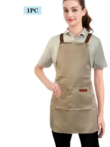 Cute Shoulder Strap Apron with Convenient Pockets, Waterproof Protection Simple Fashion Chef Apron, Garden Apron, Work Apron, Home Kitchen Baking Coffee Shop Uniform, Multiple Uses