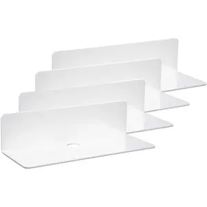 IEEK 9 Inch Acrylic Floating Shelves Set of 4,Small Wall Display Shelf for Bluetooth Speakers/Security Cameras/Nintendo Switch/Action Figures,Damage-Free Wall Shelves Stick-On Shelf,White