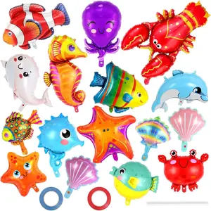 16 count   Balloons, Under The Sea Balloons, Fish Lobster Octopus Starfish Seahorse Foil Balloon for , Sea  Mylar Balloon for Beach  Pool Birthday Party Decorations
