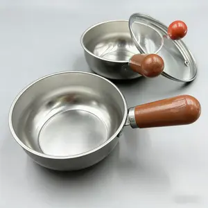 1 Piece Stainless Steel Mini Milk Pan with Wooden Handle Non-stick Small Frying Pan Saute Pan for Oil Heating B6 Cookware