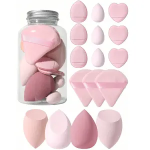 17PCS Makeup Storage Kit: 1 Travel Cosmetic Bucket + 16 Sponges Puffs Set,Latex-Free Blenders,Mineral Powder Applicators For Liquid,Cream,Powder,Valentine's Day,Travel Essential,Valentine's Gift,Room,Vacation Essentials,Gifts For Women