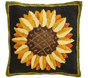 Evergreen Indoor/Outdoor Sunflower Hooked Throw  Pillow