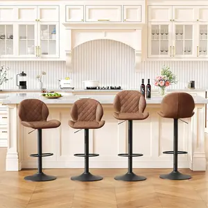 FIRAVOE Swivel Bar stools - Faux Leather Upholstered, Adjustable 25-33IN Height, Backed Modern Counter Height Chairs for Bar, Kitchen