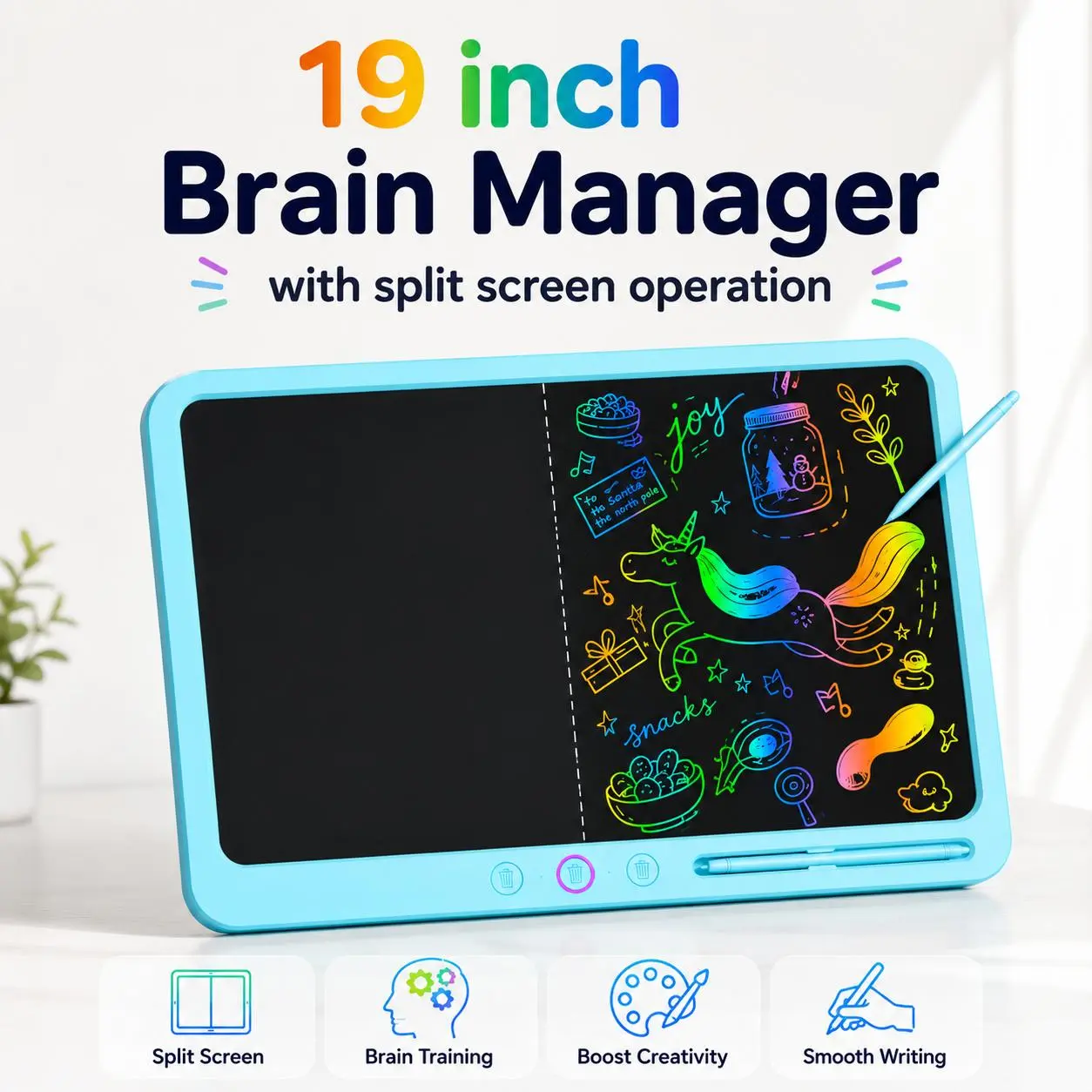 19-in LCD Digital Writing Tablet, Portable Single-Side Drawing Board - Fully Erasable, 2 Long-Lasting Batteries, Dustproof Kids' Educational Toy & Gifting Option