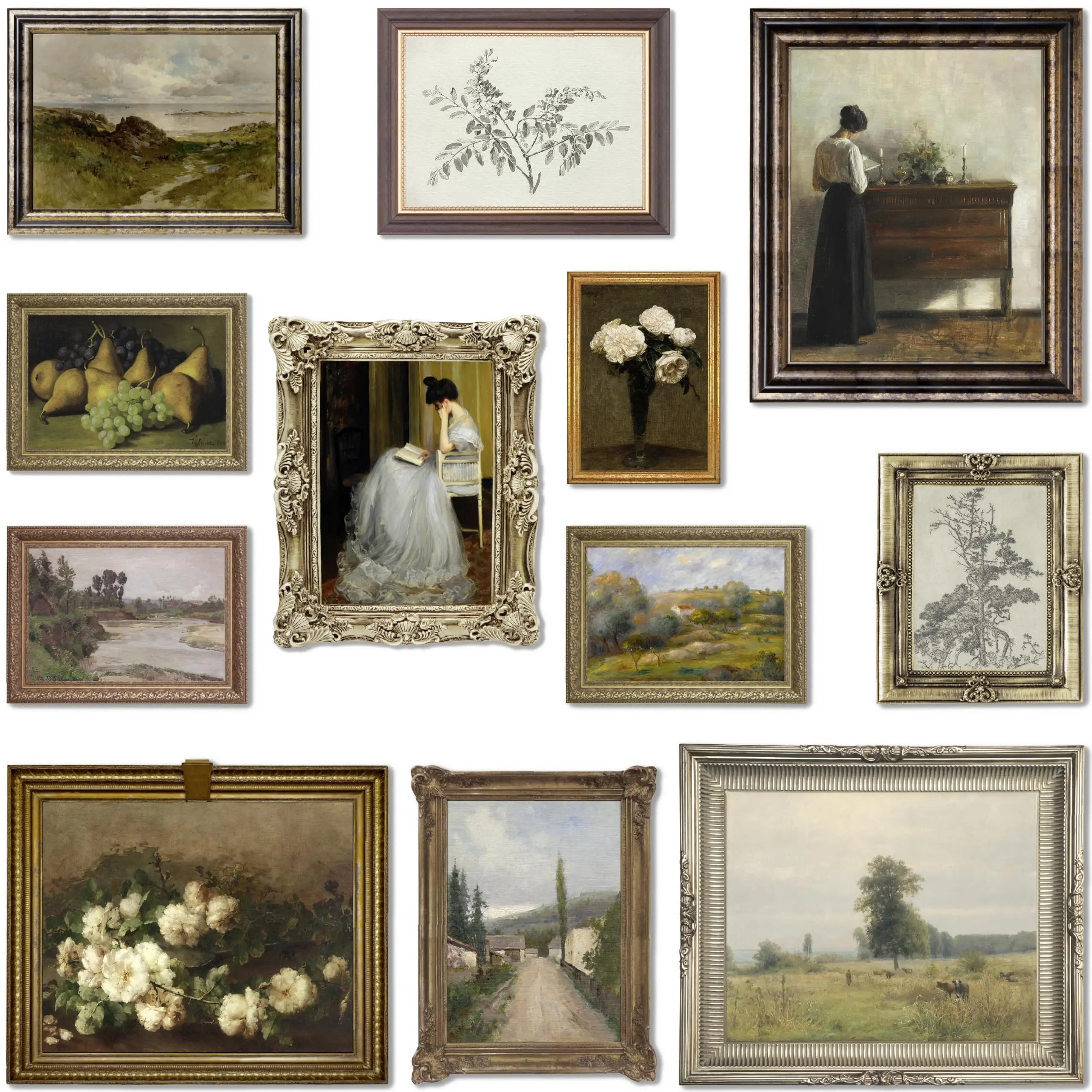 LANCHI95 12 Pcs Vintage Wall Art Decor Vintage Art Prints Vintage Posters for Room Moody gallery wall art Eclectic French Country Pictures Wall Decor for Bedroom (UNFRAMED) (Vintage 5)