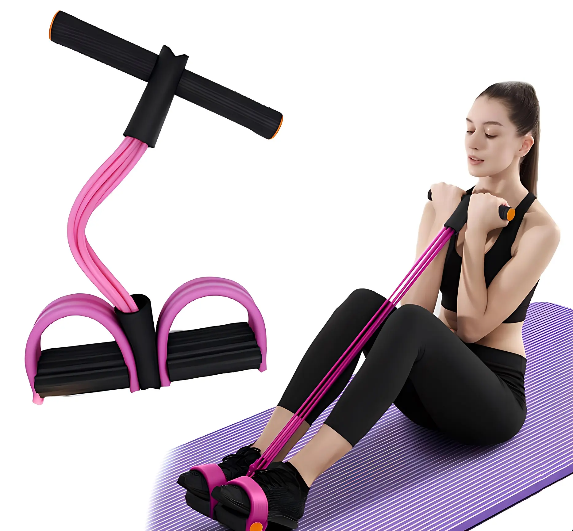 Multi-Functional Pedal Resistance Band Trainer - Portable Comfortable Grip Fitness Equipment for Home Gym Resistance Band Workout, Ab Crunch & Athletic Training, Ab Crunch Resistance Bands
