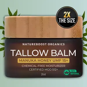 Organic Grass-Fed Beef Tallow Balm with Medical-Grade Manuka Honey UMF 15+ (MGO 512+) - Chemical-Free, All-Natural Moisturizer for All Skin Types