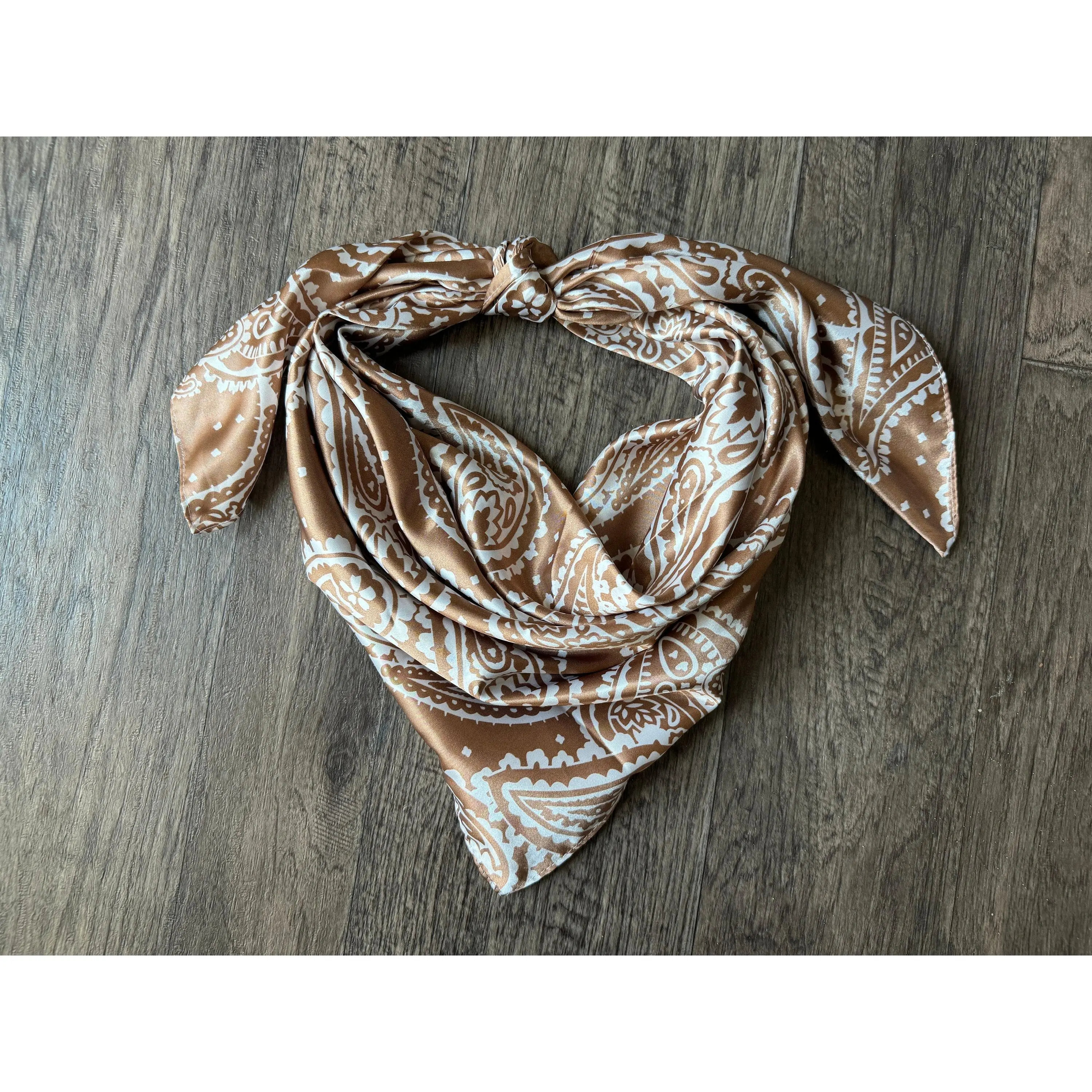 Wild Rag Taupe and Off White Paisley Cowboy Western Neck Scarf Bandanna by Double B Wild Rags