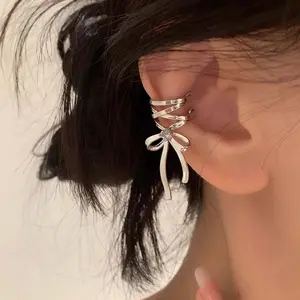 [Summer Offer] Ribbon Aesthetic Bow Ear Clip for Women Sweet and Cute Trendy Ballet Style Ribbon Bow No Piercing Ear Bone Clip Ear Accessories