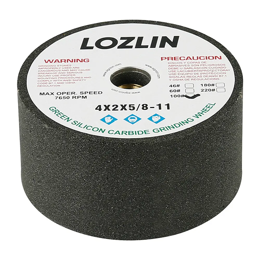 LOZLIN Diamond Grinding Stone Abrasive Cutting Tool for Angle Grinders, 5/8-11 Coarse Grit Green Silicon Carbide Disc, 4X2X5/8-11 Heavy-Duty Accessory for Stone, Metal, Concrete