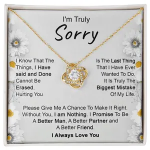 Love Knot Necklace Apology Gift for Her, I'm Sorry Necklace for Girlfriend, Message Card Jewelry, Sorry Jewelry, Girlfriend Gifts Jewelry