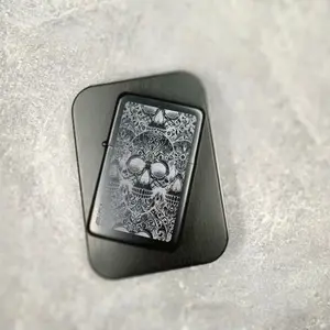 Cool Skull Patterned Design Flip Top Lighter Case Accessory Durable Material Stylish Functional Accessory 2.5 x 1.5 x 0.5 inches