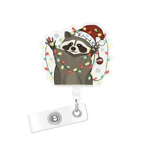 Christmas Badge Reel, Cute Squirrel Badge Clip Expandable with ID Holder, Nurse Work Accessories, Fun Rn Flashing Badge Reel Belt Clip