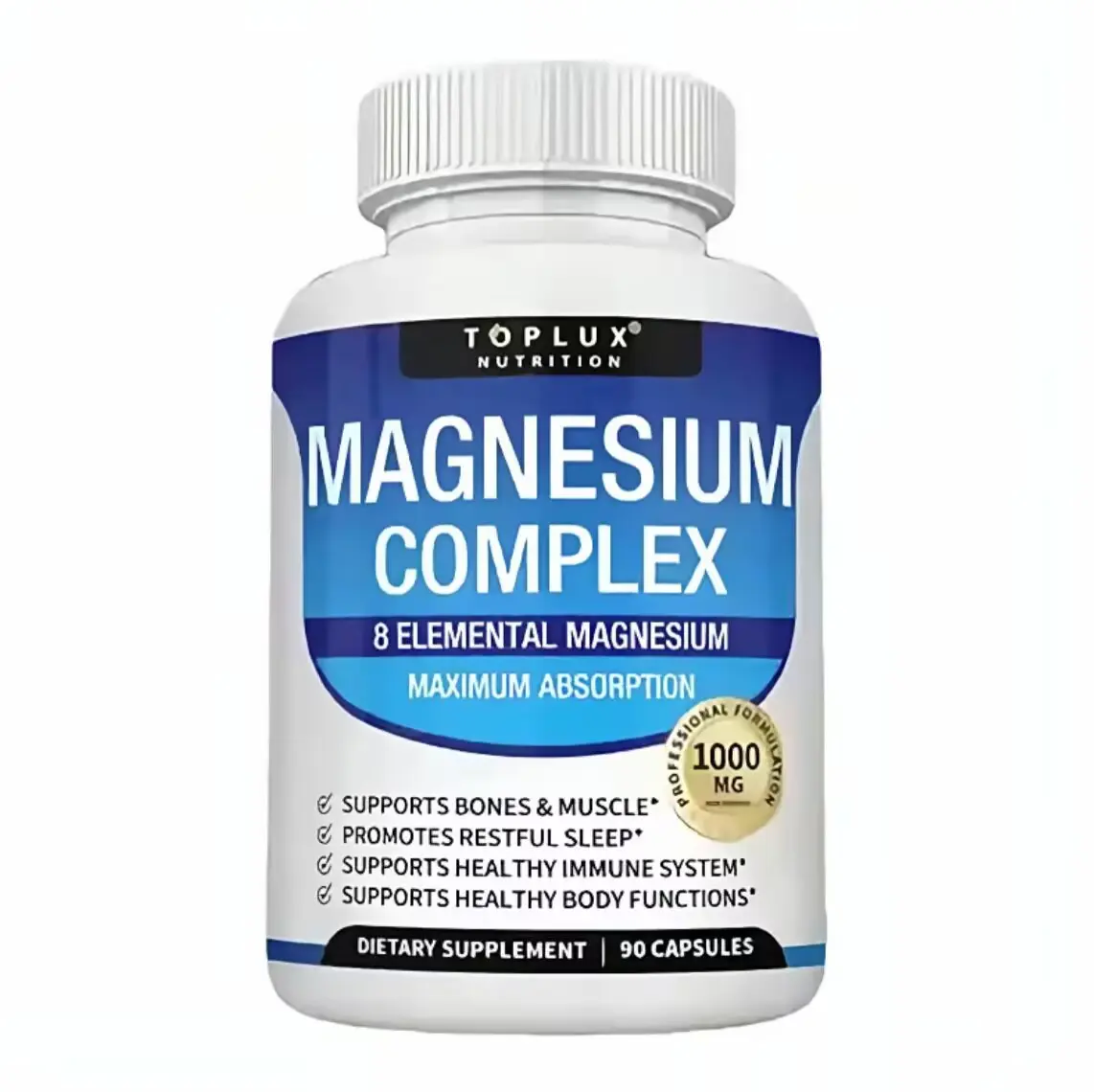 Magnesium Complex 1000mg Supplement – 8 Forms Including Glycinate, Citrate, Malate & Taurate for Muscle, Bone, Energy & Recovery Support, Vegan Non-GMO, 90 Capsules