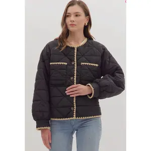 Black Puffer with Mocha Stitching